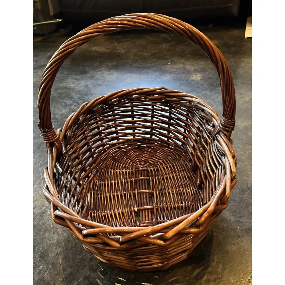 Large Oval Wicker Basket w Handle 17” Farmhouse Picnic Market Easter Rustic
